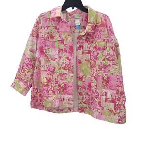 Draper & Damons Womens 2X Casual Pink Yellow Lightweight Coat Jacket